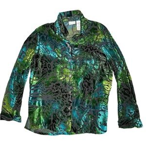 Vintage burnout print blouse button Animal Print‎ metallic fairy whimsy small